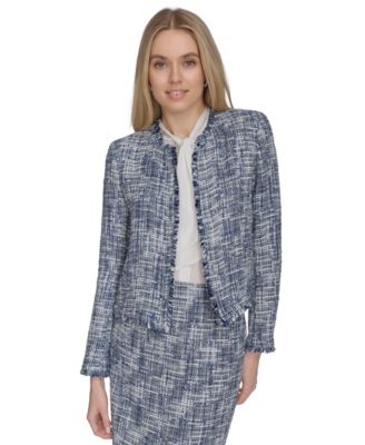 Calvin Klein - Petite Open-Front Cropped Tweed Jacket