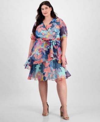 Tahari ASL - Plus Size Printed Puff-Sleeve A-Line Dress