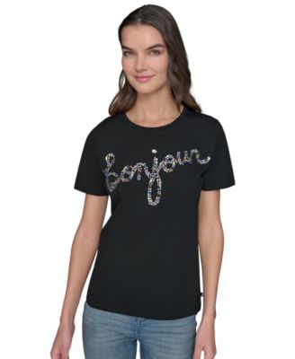 KARL LAGERFELD PARIS - Petite Embellished Bonjour Crewneck T-Shirt
