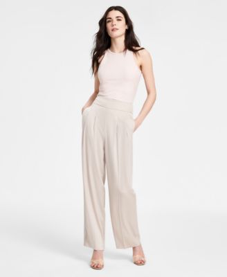 Bar III - Women's High-Rise Wide-Leg Satin Pants