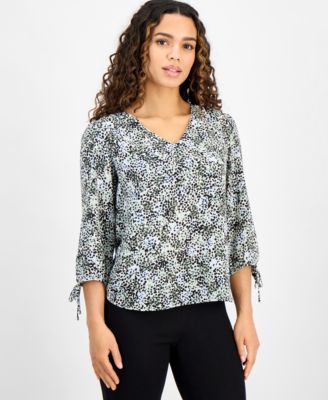 AK Anne Klein - Women's Printed V-Neck Blouse