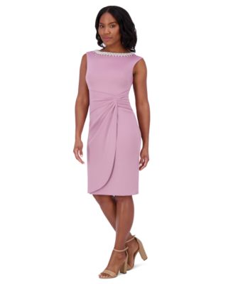 Jessica Howard - Women's Rhinestone-Neck Pleated Sheath Dress