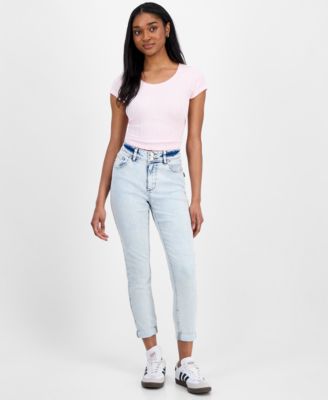 Indigo Rein - Juniors' Mid-Rise Light-Wash Cropped Jeans
