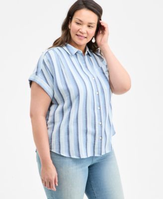 Style & Co - Plus Size Striped Button-Down Cotton Camp Shirt