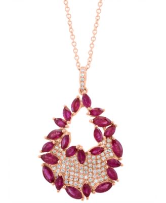 EFFY Collection - Ruby (2-1/2 ct. t.w.) & Diamond (1/4 ct. t.w.) Marquise & Pav&eacute; Cluster Teardrop Pendant Necklace, 17" + 1" extender