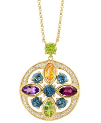 EFFY Collection - Multi-Gemstone (2-1/5 ct. t.w.) & Diamond (1/6 ct. t.w.) Flower Pendant Necklace in 14k Gold, 16" + 2" extender