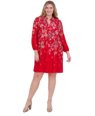 Jessica Howard - Plus Size Pleated Floral-Print Shift Dress