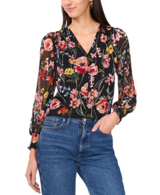 Sam & Jess - Petite Floral Smocked-Shoulder Blouse