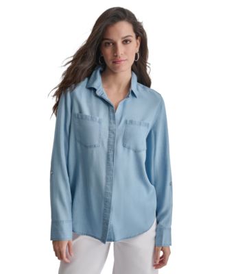 DKNY Jeans - Women's Roll-Tab-Sleeve Button-Front Top