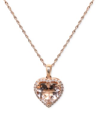 Macy's - Morganite (1 ct. t.w.) & Diamond (1/10 ct. t.w.) Heart Halo 18" Pendant Necklace in 14k Rose Gold