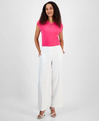 Kasper - Women's Crepe Pull-On Wide-Leg Pants, Regular & Petite Sizes