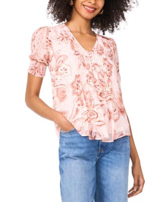 Sam & Jess - Petite Printed Pleated-Front Blouse