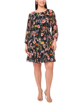 MSK - Plus Size Printed Blouson-Sleeve Fit & Flare Dress