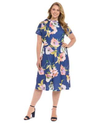 London Times - Plus Size High-Bow-Neck Fit & Flare Dress