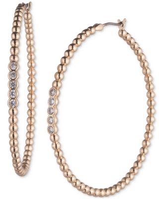 Lauren Ralph Lauren - Gold-Tone Crystal Bead Medium Hoop Earrings, 1.76"