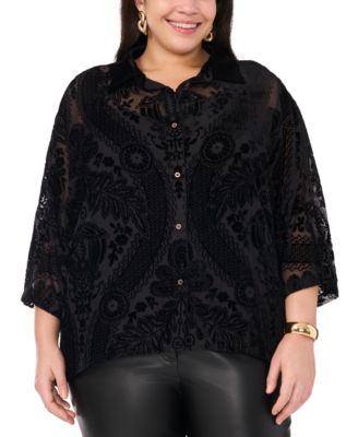 Vince Camuto - Plus Size Drop-Shoulder 3/4-Sleeve Blouse