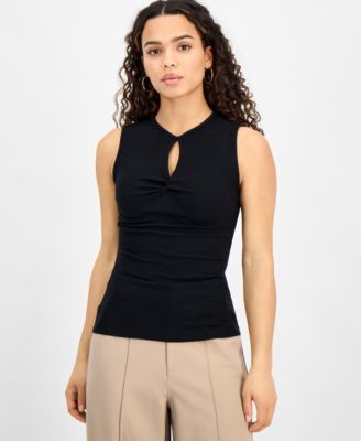 Bar III - Petite Cutout Ribbed Sleeveless Top