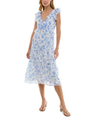 Trixxi - Juniors' Floral-Print Ruffled Midi Dress