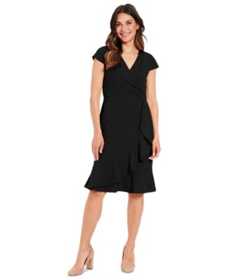 London Times - Women's Faux-Wrap Ruffle-Trim Dress