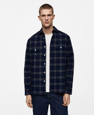 MANGO - Men's 100% Cotton Flannel Checked Overshirt