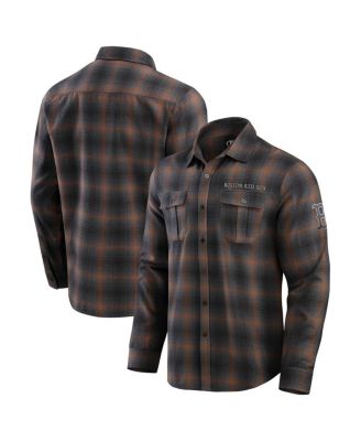 Fanatics - Men's Tan Boston Red Sox Classic Flannel Long Sleeve Button-Up Shirt