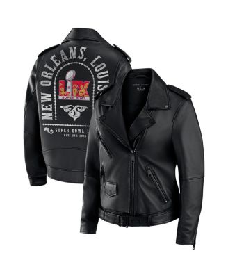 WEAR by Erin Andrews - Women's Rebecca Minkoff x Black Super Bowl LIX  Exclusive Tabitha Oversized Leather Asymmetrical Moto Full-Zip Jacket