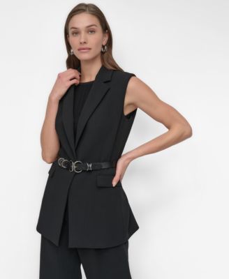 DKNY - Women's Notch-Collar Belted Extended Vest