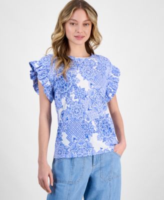 Nautica Jeans - Women's Printed Flutter-Sleeve Top