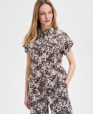 I.N.C. International Concepts - Women's Short-Sleeve Printed Pocket Blouse