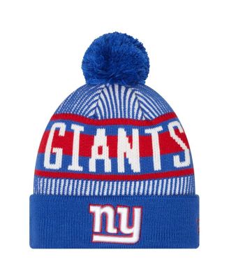 New Era - Big Boys and Girls Royal New York Giants Striped Cuffed Knit Hat with Pom