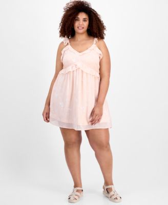 And Now This - Trendy Plus Size V-Neck Ruffle-Trim Mini Dress