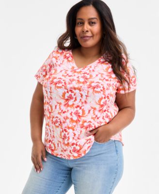 Style & Co - Plus Size Dyed Geo Perfect V-Neck T-Shirt