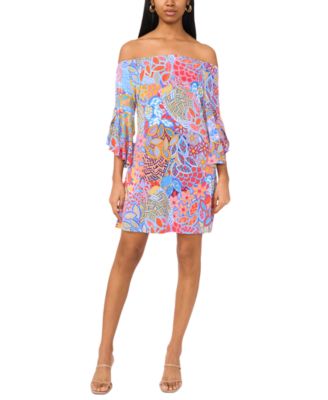 MSK - Petite Printed Off-The-Shoulder Shift Dress