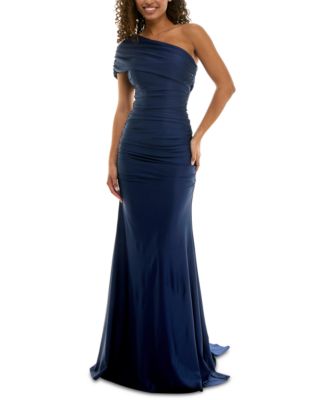 B Darlin - Juniors' One-Shoulder Draped Floor-Sweeping Gown
