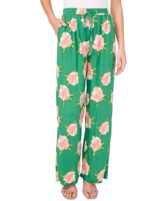 CeCe - Women's Printed Pull-On Wide-Leg Pants