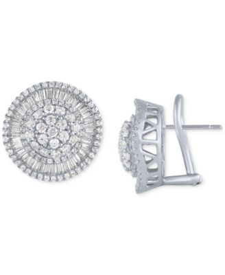 Macy's - Diamond Round & Baguette Halo Cluster Stud Earrings (2 ct. t.w.) in 14k White Gold