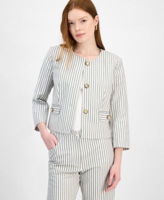 T Tahari - Women's Cotton Button-Front Cropped Jacket
