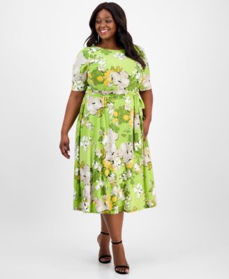 Kasper - Plus Size Printed Tie-Waist Midi Dress