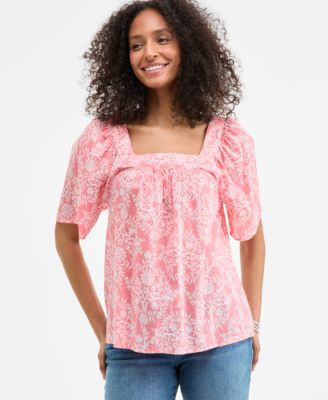 Style & Co - Women's Cotton Square-Neck Ditsy-Print Top