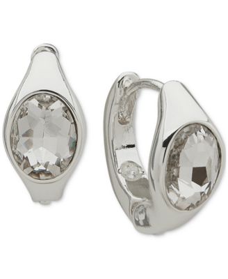 Anne Klein - Silver-Tone Crystal Small Huggie Hoop Earrings, 0.6"