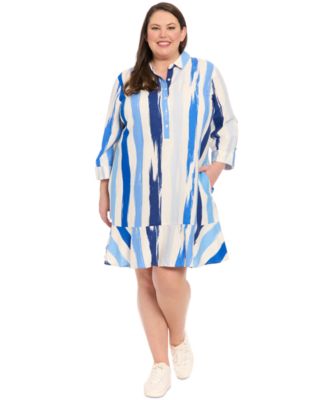 London Times - Plus Size Printed Flounce-Hem Shift Dress