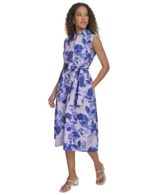 Calvin Klein - Women's Cotton Floral Sleeveless Shirtdress