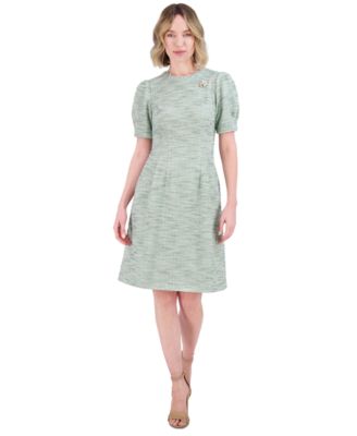 Jessica Howard - Women's Boucl&eacute; Magic-Waist Puff-Sleeve Dress