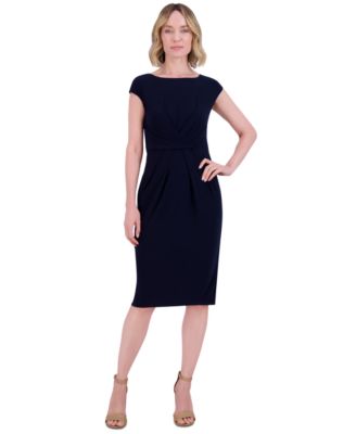 Jessica Howard - Petite Pleat-Front Cap-Sleeve Boat-Neck Dress