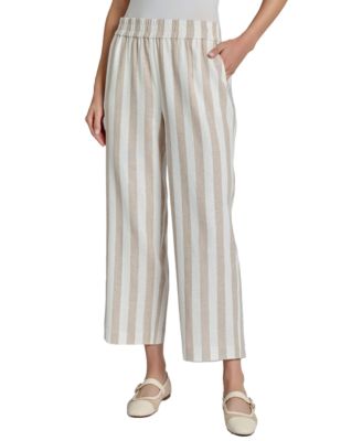 Jones New York - Women's Striped Linen-Blend Pull-On Cropped Pants