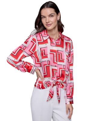 KARL LAGERFELD PARIS - Women's Geo-Print Tie-Front Shirt