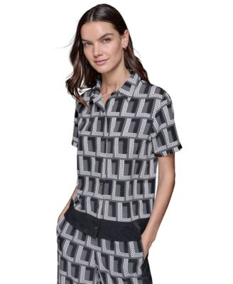 KARL LAGERFELD PARIS - Women's Geometric-Print Camp Shirt