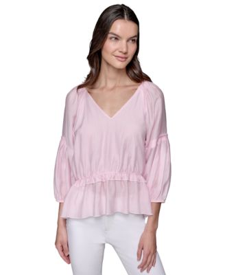 KARL LAGERFELD PARIS - Women's Tiered-Sleeve Peplum Blouse