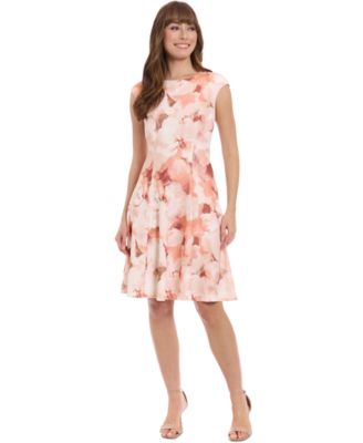 London Times - Women's Floral Print Cap Sleeve Fit & Flare Dress
