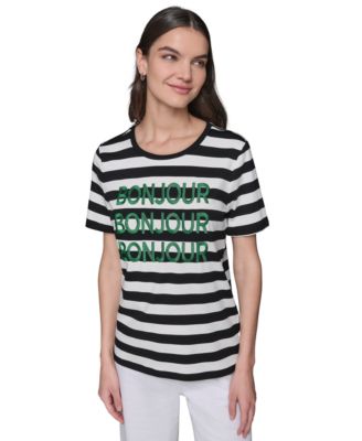 KARL LAGERFELD PARIS - Women's Striped Bonjour Tee